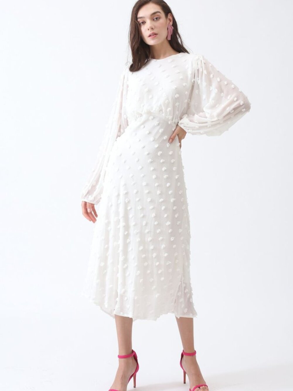 Chicwish "Cotton Candy" Sheer Textured Midi Dress - White NWT